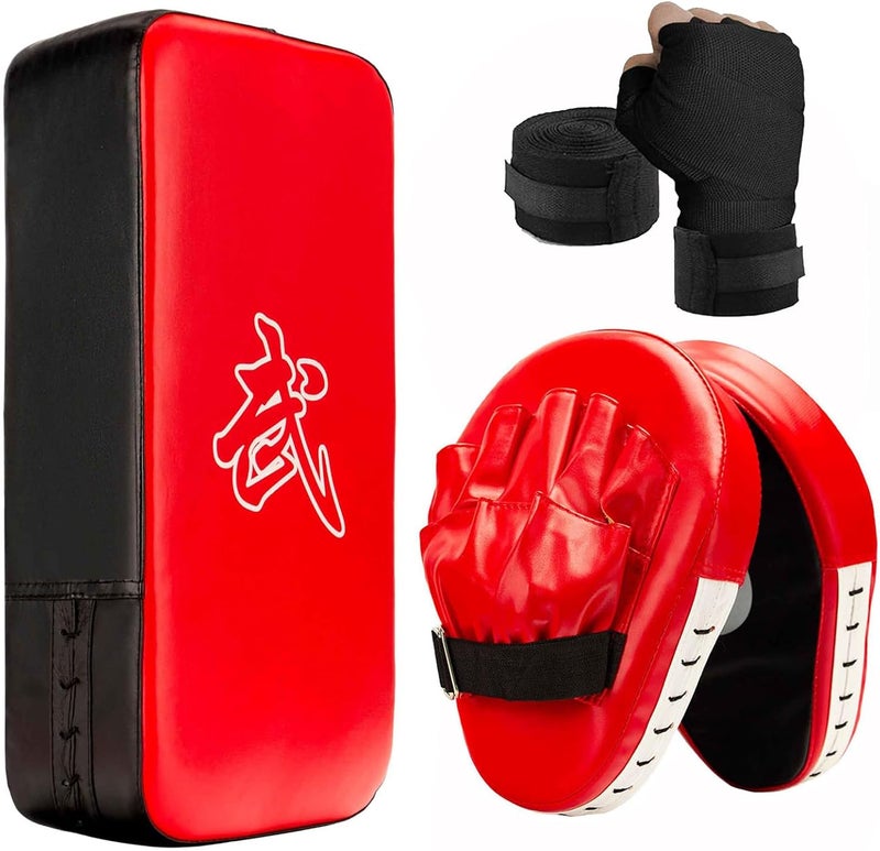 ZERUIDM 3-in-1 Boxing Pads and Kick Punching Mitts Set, Leather Hand Target Focus Pads, MMA Muay Thai Pads for Kicking Taekwondo Karate Kickboxing, Kids Adults Boxing Training Sparring Gear Equipment - Image 1